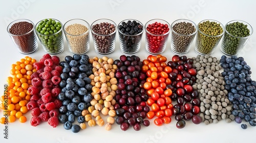 Large collection of the worlds healthiest foods very high in antioxidants anthocyanins fibre protein omega 3 lycopene vitamins minerals Plant based vegan health foods for ethical eatin : Generative AI photo