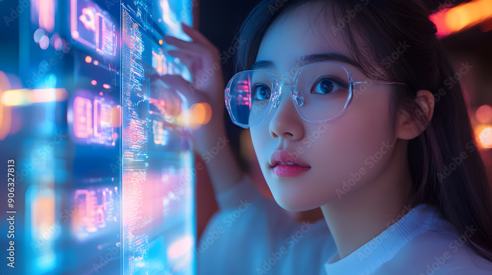 Female Engineer Conducts MVP Testing on a Futuristic Device Female Engineer Conducts MVP Testing on a Futuristic Device