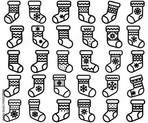 Christmas Sock vector icon set. decor Christmas