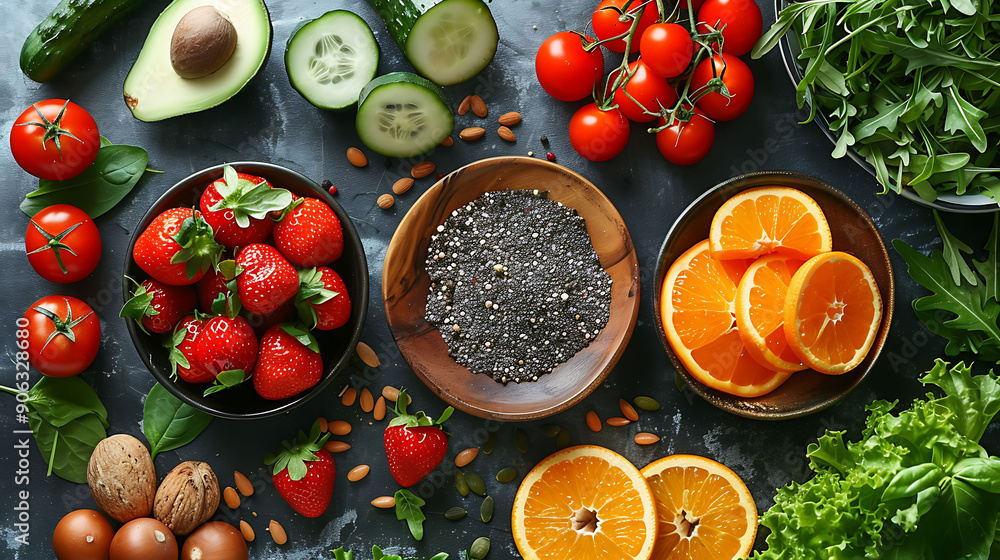 Image of a balanced meal plan featuring a variety of healthy foods ...