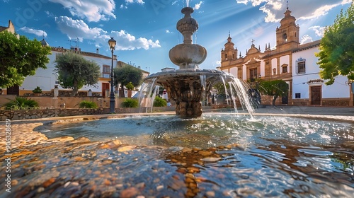 Water fountain and the town hall in the plaza de espaa in Vejer de la Frontera Cadiz Andalusia : Generative AI photo