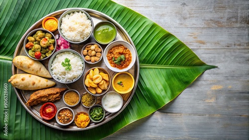 Navratri Upwas Thali with traditional fasting food served on a banana leaf , Navratri, Upwas, Thali, Fasting photo