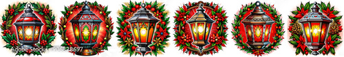 Christmas light lamp vector icon set.