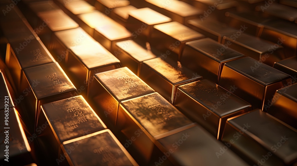 Luminous Stacks of Gold Bars on Dark Background Luminous Stacks of Gold Bars on Dark Background