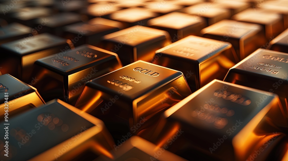 Luminous Stacks of Gold Bars on Dark Background Luminous Stacks of Gold Bars on Dark Background