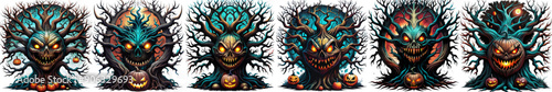 icon set realistic halloween trees. illustration for decorative icon
