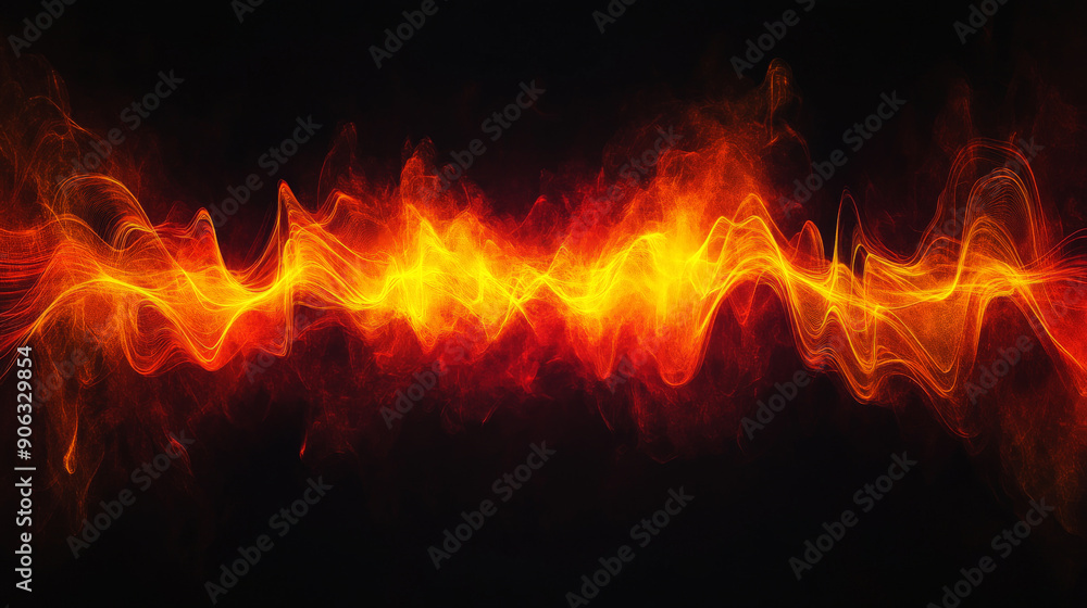 Bold abstract background with a spiral sound wave rhythm line in vibrant red and yellow, set against a black background for dramatic effect. Bold abstract background with a spiral sound wave rhythm line in vibrant red and yellow, set against a black background for dramatic effect.