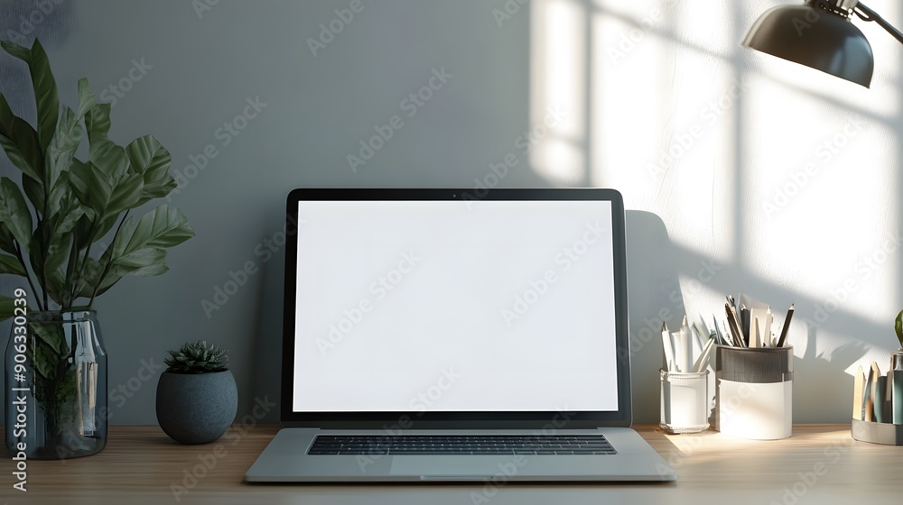 Mockup computer laptop on workspace with empty screen. Mockup computer laptop on workspace with empty screen.