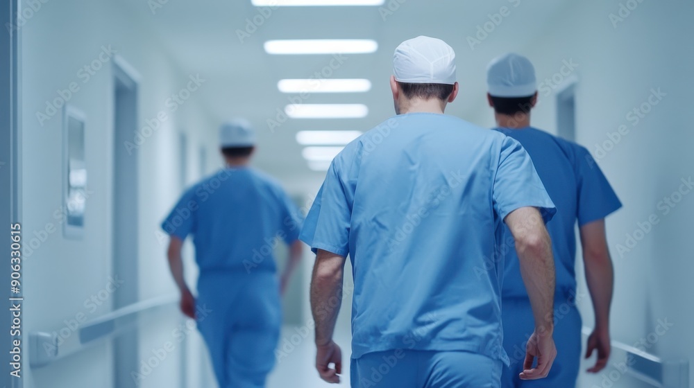 Medical Professionals Walking in Hospital Corridor Medical Professionals Walking in Hospital Corridor