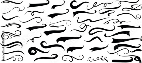 Elegant swirls, decorative flourishes, calligraphic element, vintage curves vector artistic designs for graphic projects, invitations, and tattoos creative layouts