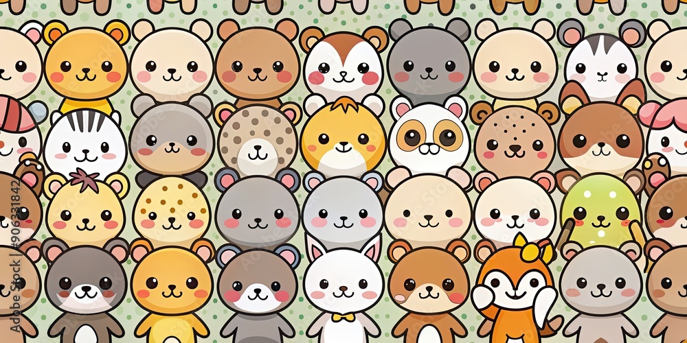 Pattern of adorable kawaii animals in various poses and expressions , kawaii, cute, animals, pattern, cartoon, whimsical, fun Pattern of adorable kawaii animals in various poses and expressions , kawaii, cute, animals, pattern, cartoon, whimsical, fun