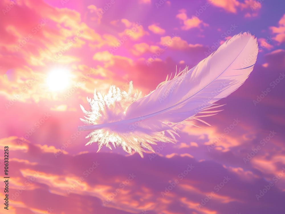 Naklejka premium White Feather Floating Cloudy Sky