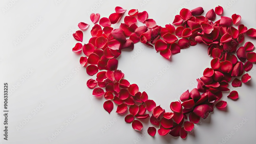 Romantic background with heart shaped rose petals scattered on white surface, love, romance, relationship, affection Romantic background with heart shaped rose petals scattered on white surface, love, romance, relationship, affection