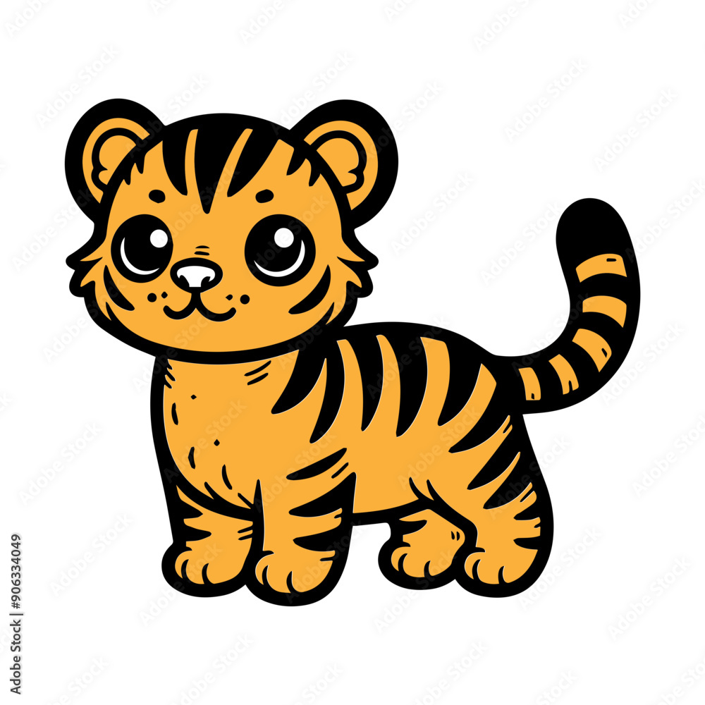 Obraz premium Cute Tiger Cartoon Vector Icon Illustration
