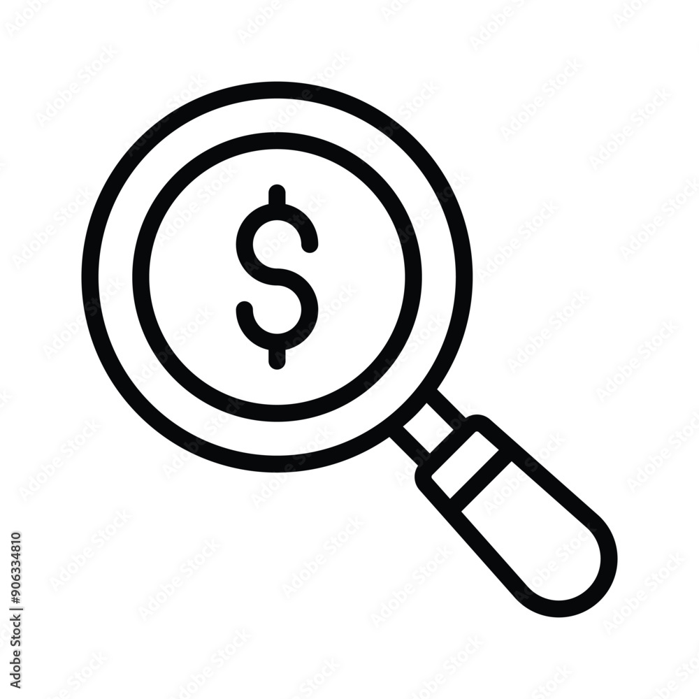 A magnify glass with dollar sign shows a search money icon A magnify glass with dollar sign shows a search money icon