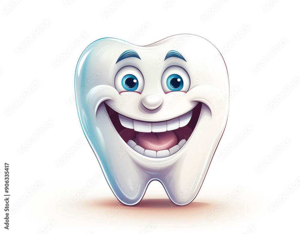 glücklicher Zahn mit lachendem Gesicht, isoliert auf weißen Hintergrund, Freisteller 
