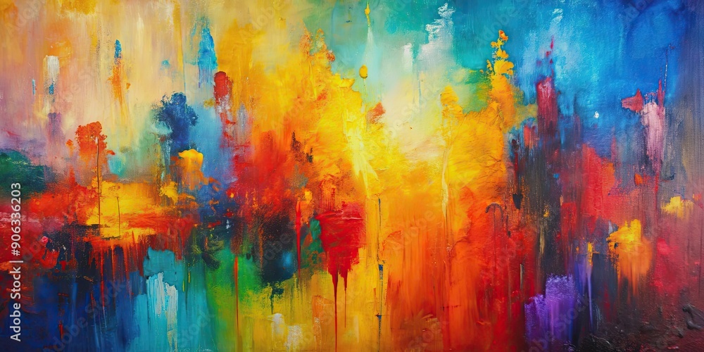 Fototapeta premium Vibrant abstract art painting with textured oil brushstrokes on canvas, vibrant, palette, abstract, rough, colorful