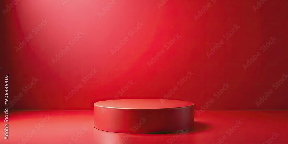 Cylinder podium on red background for product presentation, podium, stage, pedestal, platform, mockup, cosmetic Cylinder podium on red background for product presentation, podium, stage, pedestal, platform, mockup, cosmetic