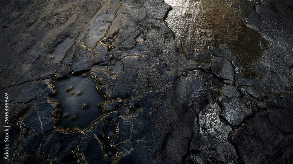 Oil stain on the concrete floor of an urban development, close-up
