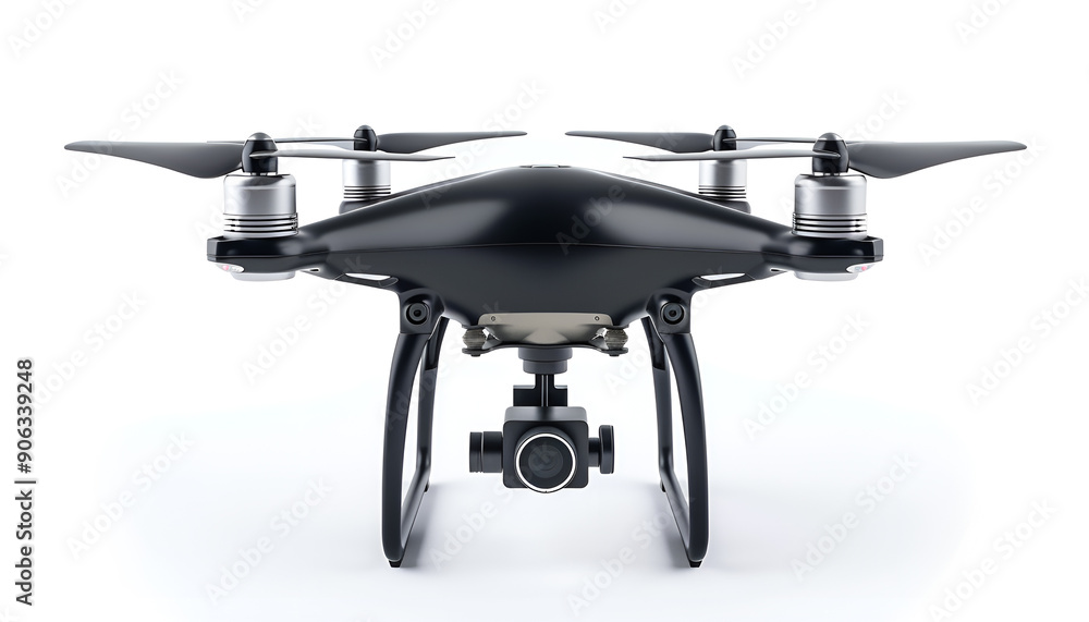 Modern Black Drone with Camera Isolated on white background Modern Black Drone with Camera Isolated on white background