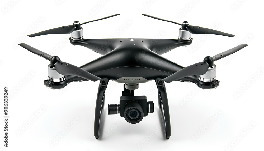 Modern Black Drone with Camera Isolated on white background Modern Black Drone with Camera Isolated on white background