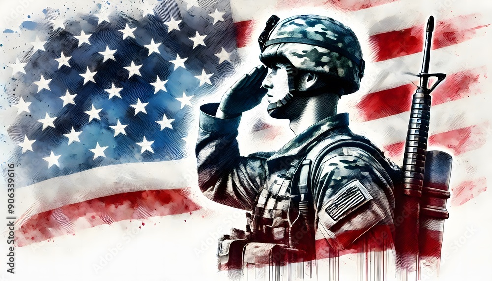 Obraz premium Veterans Day salutes the valor and dedication of American soldiers. Their unwavering commitment and sacrifice for our country's freedom and security are a profound inspiration to us all.