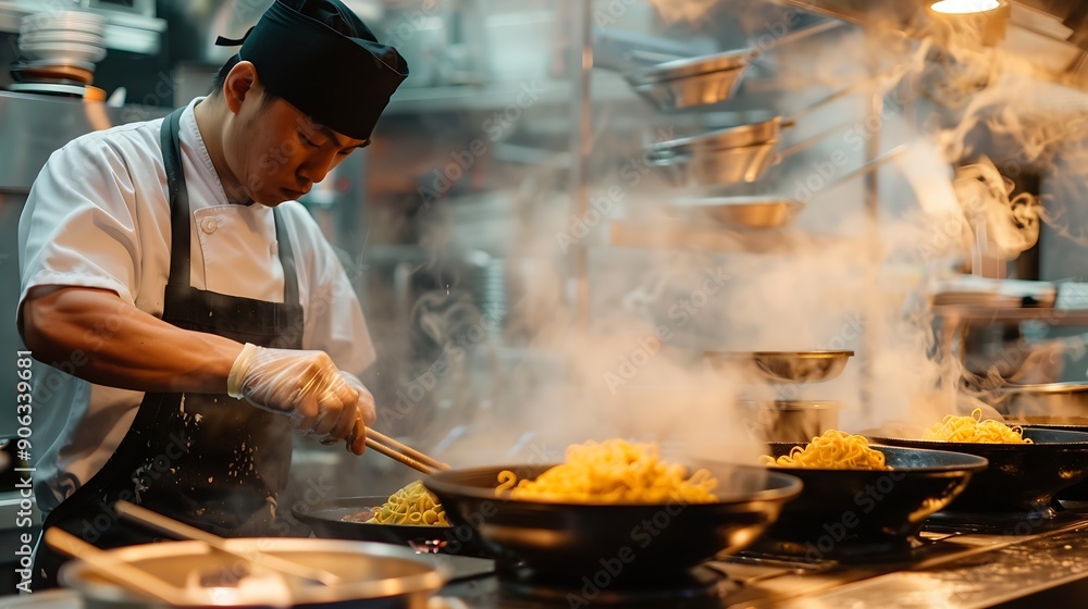 A restaurant worker boiling noodles in the kitchen Ramen shop : Generative AI A restaurant worker boiling noodles in the kitchen Ramen shop : Generative AI