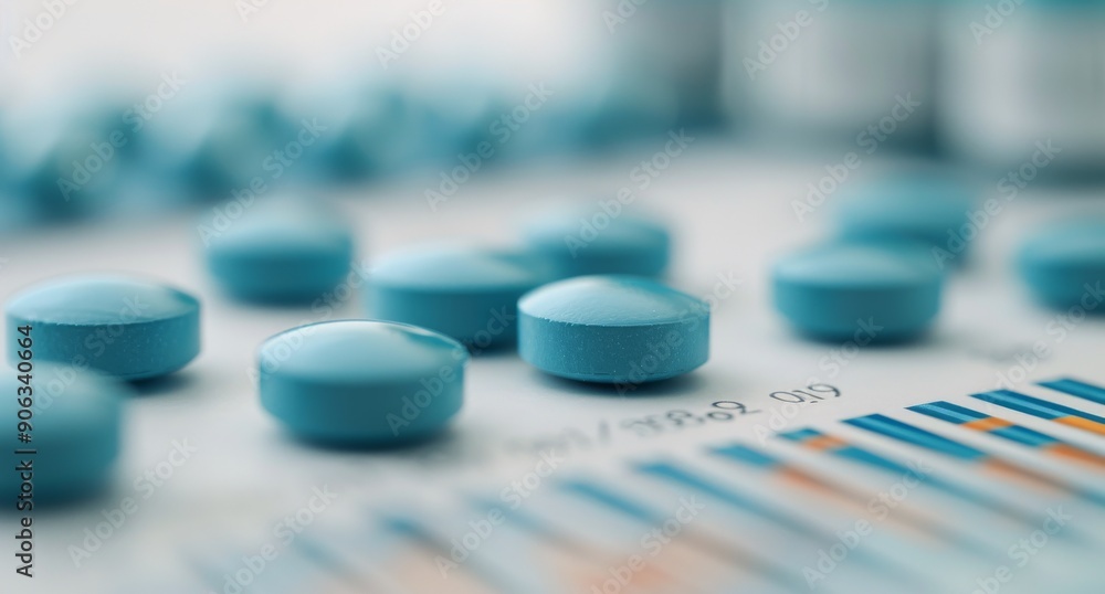 Glowing Blue Capsules Arranged on a Flat Surface in a Studio Setting Glowing Blue Capsules Arranged on a Flat Surface in a Studio Setting
