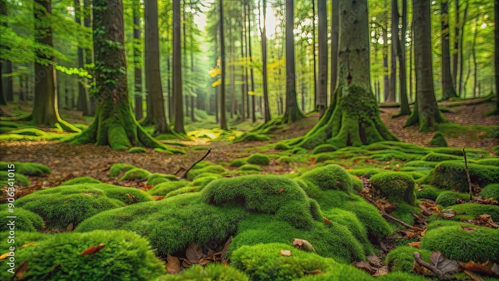 Obraz premium Lush forest ground covered in green moss and leaves, forest, ground, nature, texture, green, moss, leaves, foliage, plants