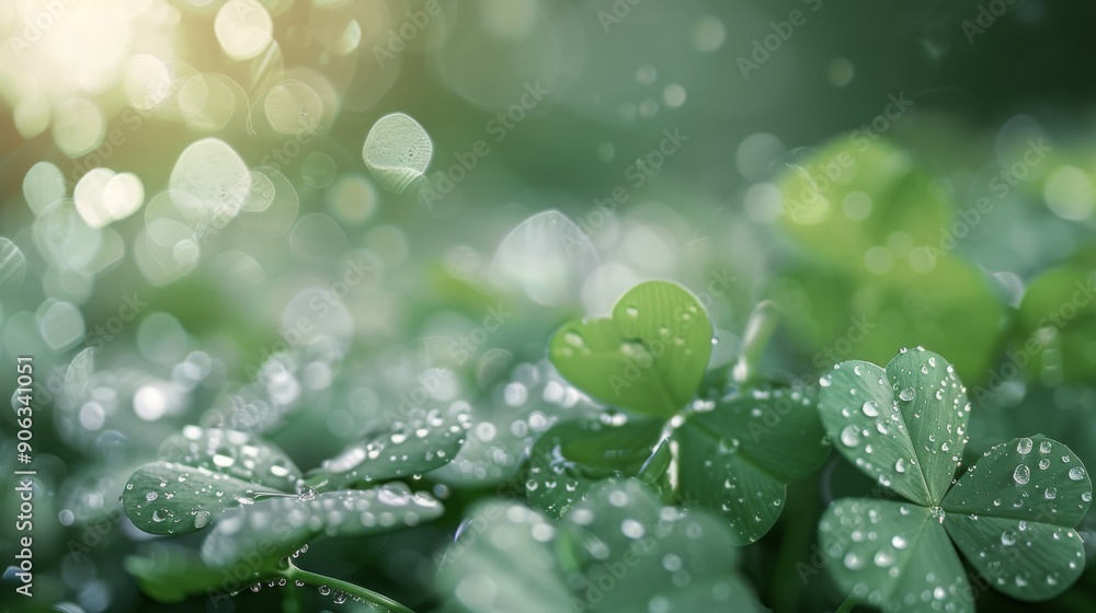 Morning Dew on Clover Leaves in a Lush Green Field Morning Dew on Clover Leaves in a Lush Green Field