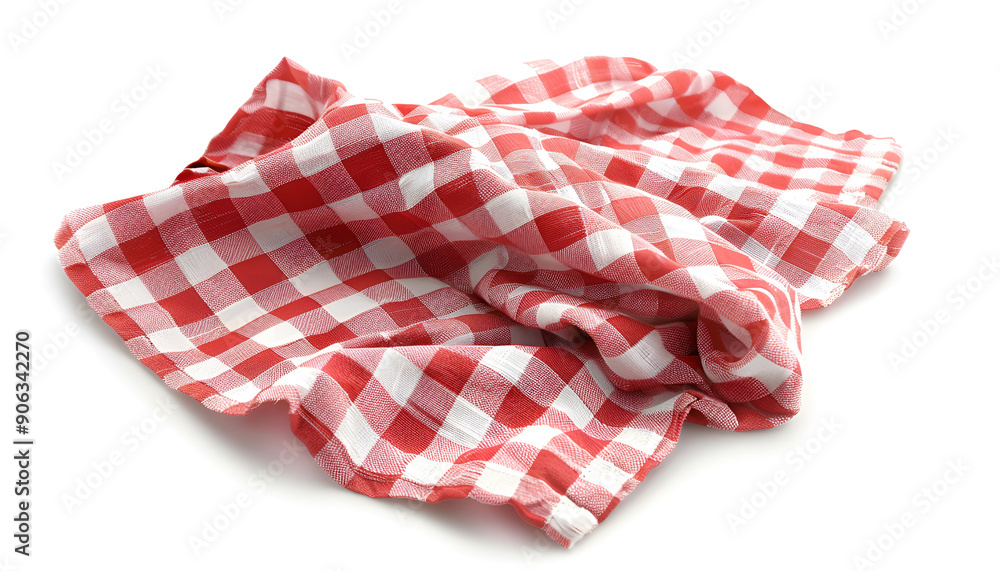 piece of gingham fabric in red and white checks, Isolated on white background piece of gingham fabric in red and white checks, Isolated on white background