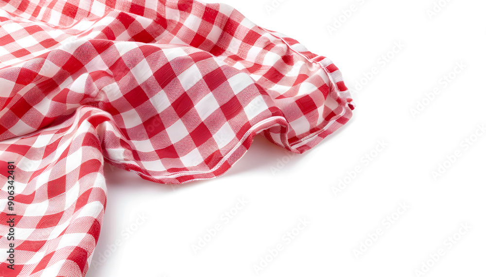 piece of gingham fabric in red and white checks, Isolated on white background piece of gingham fabric in red and white checks, Isolated on white background
