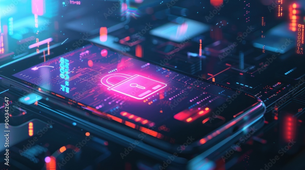 Cyber Security: Digital Lock on Smartphone Screen Cyber Security: Digital Lock on Smartphone Screen