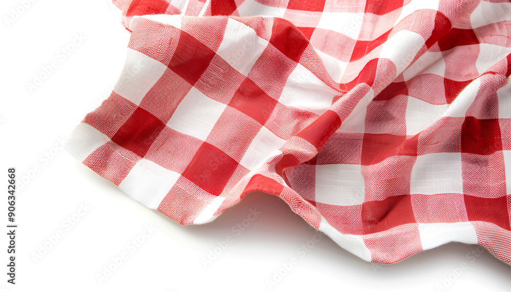 Obraz premium piece of gingham fabric in red and white checks, Isolated on white background