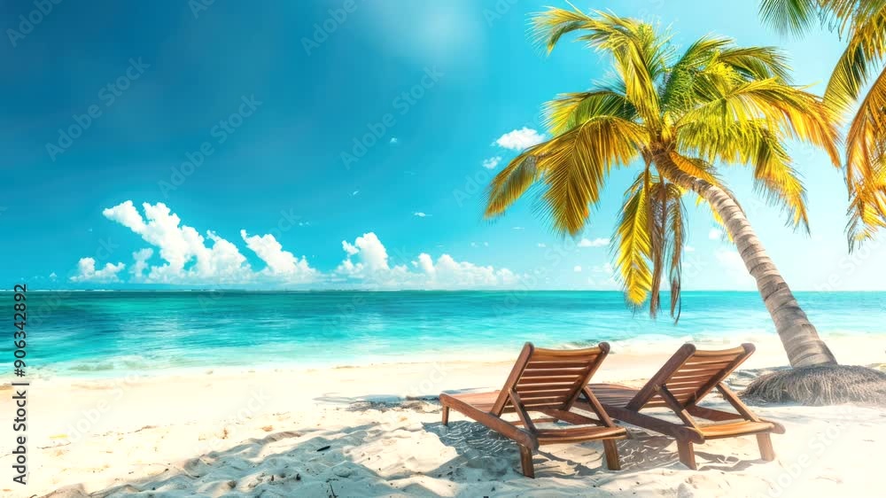 beautiful beach with wooden bench with coconut tree background video looping 4k beautiful beach with wooden bench with coconut tree background video looping 4k
