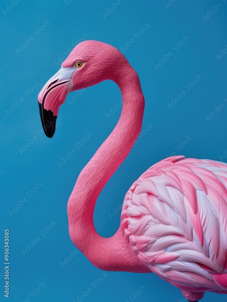 Fototapeta premium Pink Flamingo on Blue Background