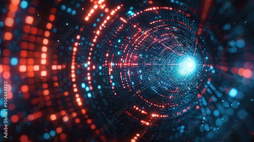 Abstract Digital Tunnel with Red and Blue Lights Abstract Digital Tunnel with Red and Blue Lights