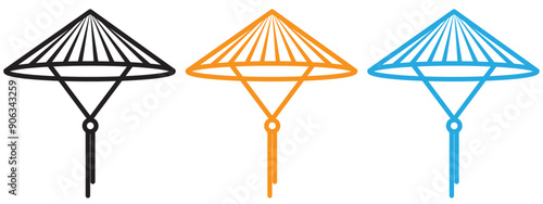 Bamboo hat icon Flat vector set outline