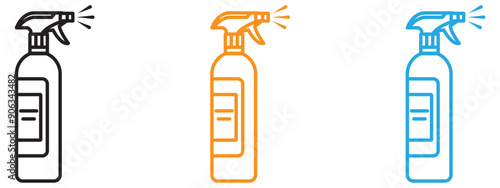 Cleaning spray icon Flat vector set outline