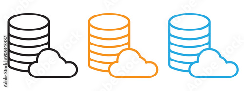 Cloud database icon Flat vector set outline