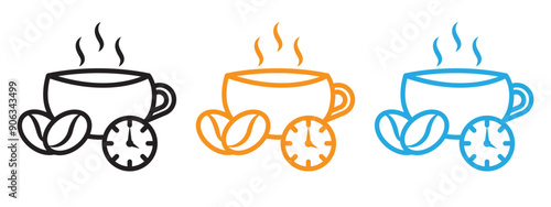 Coffee time icon Flat vector set outline