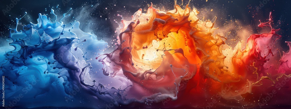 Fototapeta premium Depict the paint mixing and blending on the canvas, creating a swirling vortex of color.