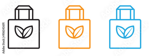 Eco bag icon Flat vector set outline