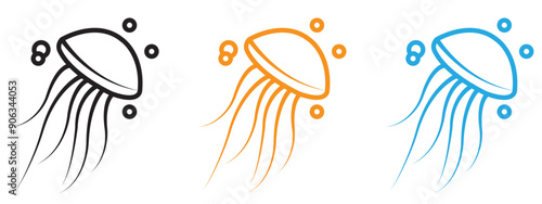 Jellyfish icon Flat vector set outline