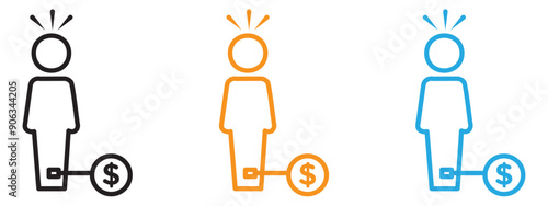 Man with debt icon Flat vector set outline