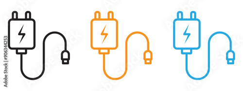 Mobile charger icon Flat vector set outline