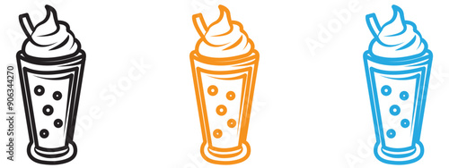 Milk shake icon Flat vector set outline