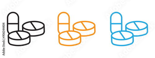 Painkiller pills icon Flat vector set outline