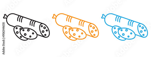 Sausage salami icon Flat vector set outline