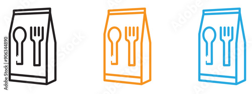 Take away food icon Flat vector set outline